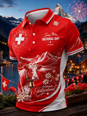 Grafisches Kurzarm-Poloshirt zur Feier des Nationalfeiertags der Männer