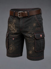 Herren-Vintage-Uhr-Print cropped Cargo-Shorts