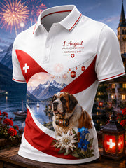 Grafisches Kurzarm-Poloshirt zur Feier des Nationalfeiertags der Männer