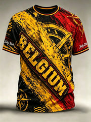 Herren-T-Shirt im Vintage-Stil mit belgischem Nationaltag-Print, modisch, locker geschnitten, kurze Ärmel