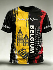 Herren-T-Shirt im Vintage-Stil mit belgischem Nationaltag-Print, modisch, locker geschnitten, kurze Ärmel