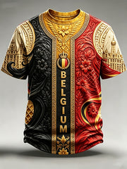 Herren-T-Shirt im Vintage-Stil mit belgischem Nationaltag-Print, modisch, locker geschnitten, kurze Ärmel