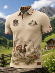 Herren-Poloshirt mit Kunstprint im österreichischen Kulturstil