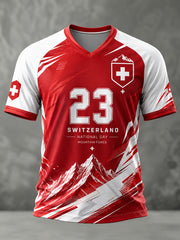 Kurzarm-T-Shirt mit V-Ausschnitt, Raglan-Ärmel, Herren-National feiertag