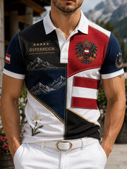 Herren-Poloshirt mit Kunstdruck und kulturellem Motiv der österreichischen Naturlandschaft