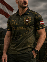 Herren-Poloshirt mit Kunstdruck und kulturellem Motiv der österreichischen Naturlandschaft
