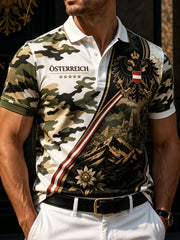 Herren-Poloshirt mit Kunstdruck und kulturellem Motiv der österreichischen Naturlandschaft
