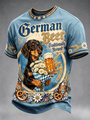 Herren Oktoberfest Dackel Retro Patchwork Print Freizeit T-Shirt