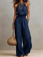 Sommerurlaub Lässiger einteiliger Jumpsuit mit Rundhalsausschnitt, ärmellos und gerader Passform