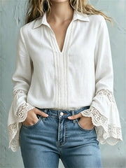 Damen-Vintage-Boho-Spitze-Fleckhüllen-Hemd aus Baumwolle