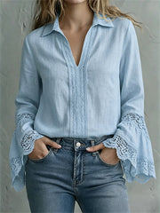 Damen-Vintage-Boho-Spitze-Fleckhüllen-Hemd aus Baumwolle
