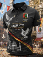 Herren-Poloshirt mit kurzen Ärmeln und Peace-Festival-Print