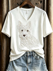 Damen-Kurzarm-T-Shirt mit Schottischer Terrier-Spitze Kunst druck