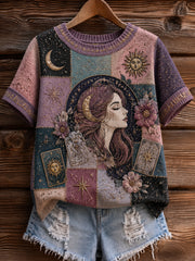 Retro Sternen himmel Tarot Tierkreis Patchwork Kunst T-Shirt