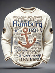 Herren-Retro-Off-White-T-Shirt mit deutschem Hamburger Schriftzug, lässig, langärmlig