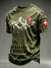 Herren-Vintage-T-Shirt mit Schweizer Militär-Muster