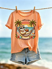 Damen-Urlaubsmode bedrucktes lässiges Kurzarm-T-Shirt