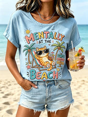 Damen-Urlaubsmode bedrucktes lässiges Kurzarm-T-Shirt