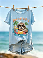 Damen-Urlaubsmode bedrucktes lässiges Kurzarm-T-Shirt