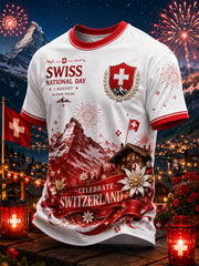 Grafisches Kurzarm-T-Shirt zur Feier des Nationalfeiertags der Männer