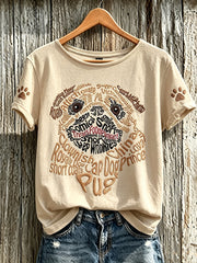 Damen-T-Shirt mit niedlichem Hunde-Muster, lässig, kurzärmlig