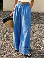 Damen Vintage eingeklemmter Spitzen boden bequeme Hose mit weitem Bein