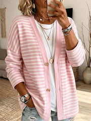 Damen Strickjacke mit rosa Streifen bedruck