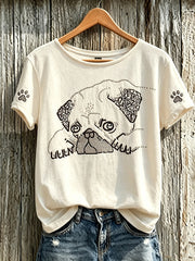 Damen-T-Shirt mit niedlichem Hunde-Muster, lässig, kurzärmlig