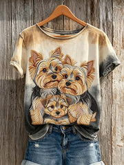 Kurzarm-T-Shirt mit Gradienten druck für Damen Yorkshire Terrier & Hunde mantel muster