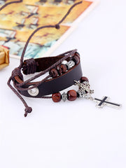 Unisex-Perlen-Kreuz-Leder armband