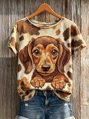 Damen Dackel Hund & Hund Mantel Muster Print Kurzarm T-Shirt