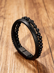 Unisex Naturstein Obsidian Vulkanische Fels elemente Einfaches kreuz förmiges Mehrschicht-Armband