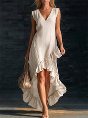 Damen Edles Maxi kleid mit Rüschen besatz und Schlick boden