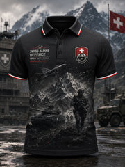 Herren-Poloshirt mit kurzen Ärmeln und militärstilvollem Print