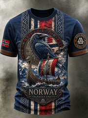 Lässiges T-Shirt mit Vintage-Druck im norwegisch-viking‑skandinavisch‑nordischen Stil