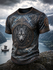 Vintage Wikinger-/Nordische Kunstdruck-Lässiges T-Shirt