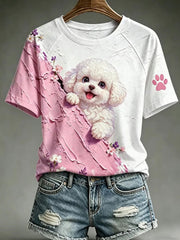 Frauen Hund Kunstdruck Casual T-Shirt