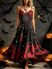 Damen-Maxikleid im gotischen Stil mit Totenkopf und Rose