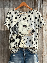 Frauen Dalmatiner Hund & Hund Mantel Muster Print Kurzarm T-Shirt