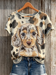 Damen Einzigartiges Dackel Hund & Hund Mantel Muster Print Kurzarm T-Shirt