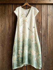 Freizeitkleid im japanischen Kunststil mit Pflanzen- und Blumenmuster für Damen