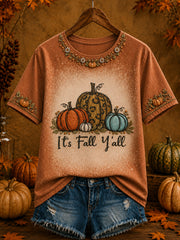 Damen herbst, es ist Herbst Y'ALL gedrucktes Kurzarm-T-Shirt mit Kürbis kunst druck