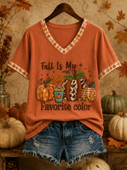 Frauen Thanksgiving Herbst ist meine Lieblings farbe Kürbis Kunst Print Kurzarm T-Shirt
