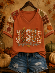 Frauen Thanksgiving Jesus ist meine Lieblings saison Kürbis Art Print Kurzarm T-Shirt