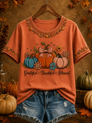 Frauen Thanksgiving Dankbar Dankbar Gesegnete Kürbis Kunst Print Kurzarm T-Shirt