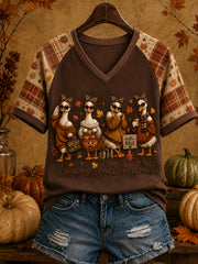 Frauen Gemütliche Saison Blätter Herbst Ich falle nicht Gans Kunstdruck Kurzarm T-Shirt