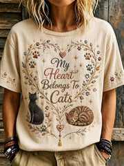 Kunstdruck zum Weltkatzentag für Frauen – lockeres, lässiges T-Shirt mit Blumenmuster
