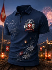 Herren-Poloshirt mit kurzen Ärmeln und Aufdruck zum Nationalfeiertag