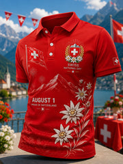 Herren-Poloshirt mit kurzen Ärmeln und Aufdruck zum Nationalfeiertag