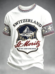 Herren Weiß Schweizer National Day Print Casual T-Shirt